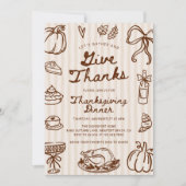 Give Thanks Hand Drawn Doodle Thanksgiving Dinner 招待状 (正面)