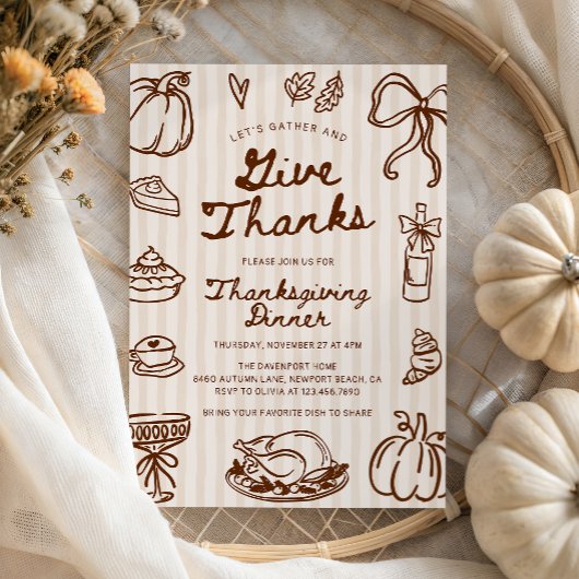 Give Thanks Hand Drawn Doodle Thanksgiving Dinner 招待状