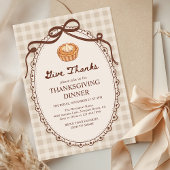 Give Thanks Pie Gingham Autumn Thanksgiving Dinner 招待状