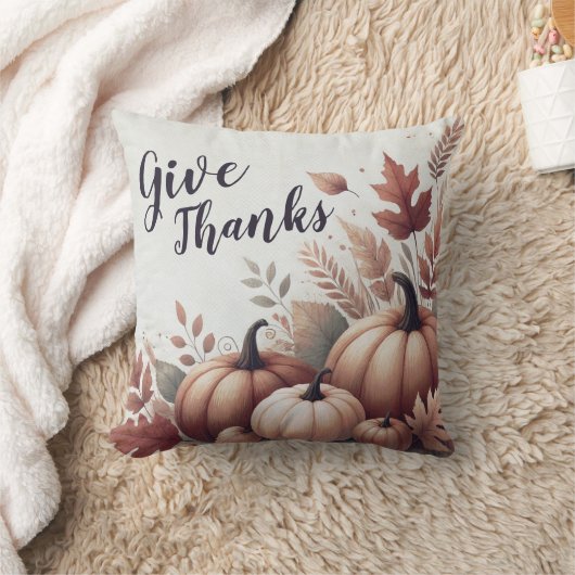 Give Thanks Pumpkin Throw Pillow - Customizable クッション (ブランケット)
