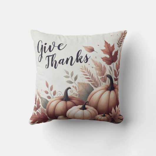 Give Thanks Pumpkin Throw Pillow - Customizable クッション (裏面)