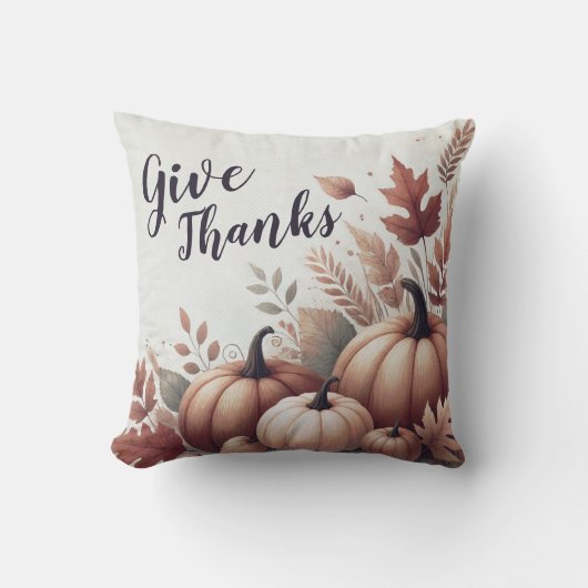 Give Thanks Pumpkin Throw Pillow - Customizable クッション (正面)