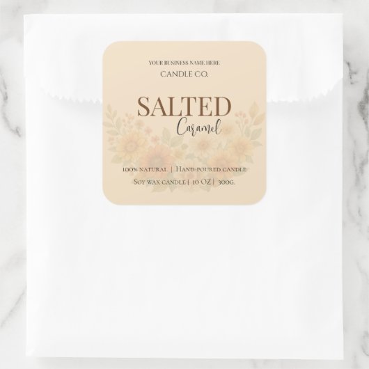Give Thanks Salted Caramel Candle Label スクエアシール (バッグ)