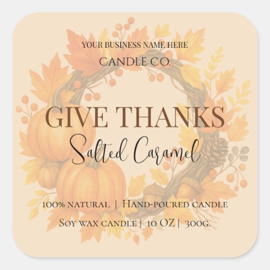 Give Thanks Salted Caramel Candle Label スクエアシール (正面)