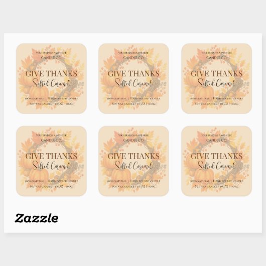 Give Thanks Salted Caramel Candle Label スクエアシール (シート)
