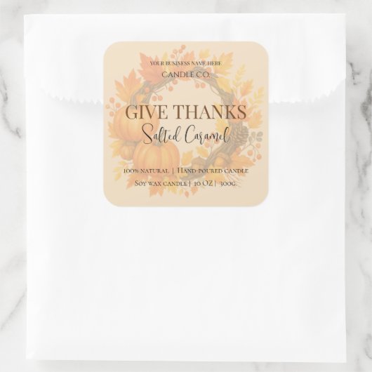 Give Thanks Salted Caramel Candle Label スクエアシール (バッグ)