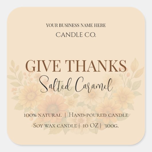 Give Thanks Salted Caramel Candle Label スクエアシール (正面)