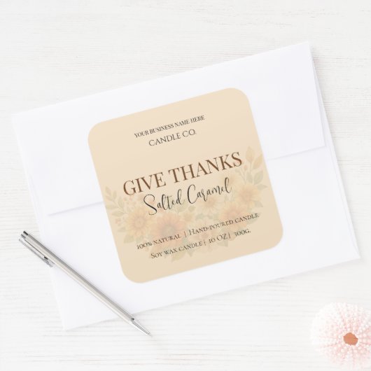 Give Thanks Salted Caramel Candle Label スクエアシール (封筒)