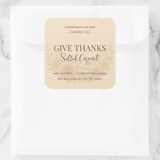 Give Thanks Salted Caramel Candle Label スクエアシール (バッグ)