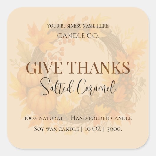 Give Thanks Salted Caramel Candle Label スクエアシール (正面)