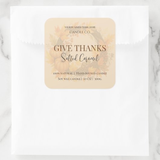 Give Thanks Salted Caramel Candle Label スクエアシール (バッグ)