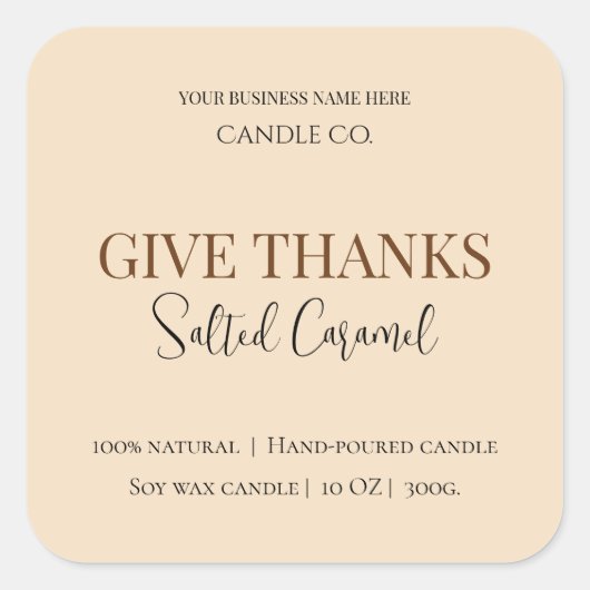 Give Thanks Salted Caramel Candle Label スクエアシール (正面)