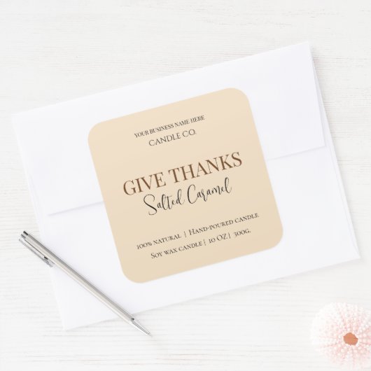 Give Thanks Salted Caramel Candle Label スクエアシール (封筒)