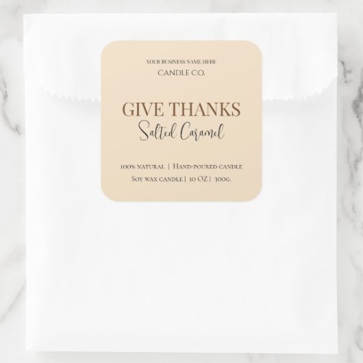 Give Thanks Salted Caramel Candle Label スクエアシール (バッグ)