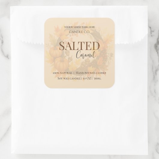 Give Thanks Salted Caramel Candle Label スクエアシール (バッグ)