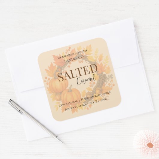 Give Thanks Salted Caramel Candle Label スクエアシール (封筒)