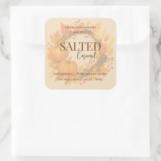 Give Thanks Salted Caramel Candle Label スクエアシール (バッグ)