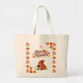 Give Thanks Squirrel and Autumn leaves Tote Bag ラージトートバッグ (正面)