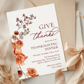 Give Thanks Terracotta Floral Thanksgiving Dinner 招待状