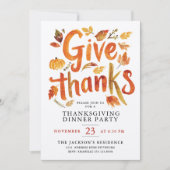 Give Thanks Thanksgiving Autumn Dinner Watercolor  招待状 (正面)