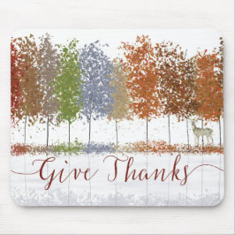 Give Thanks Thanksgiving Trees and Lone Deer マウスパッド