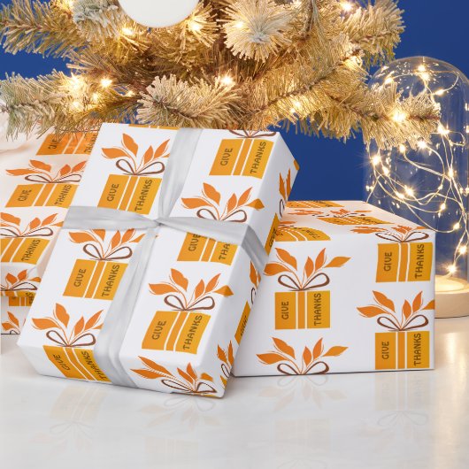 Give Thanks Thanksgiving Wrapping Paper ラッピングペーパー (クリスマス)