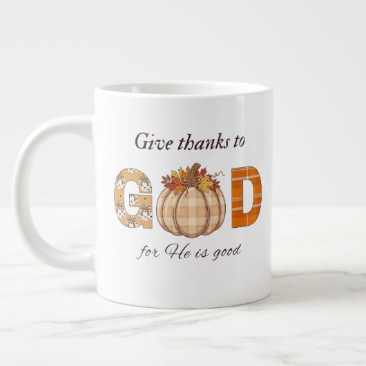 Give Thanks to God Fall Pumpkin Art ジャンボコーヒーマグカップ (左)