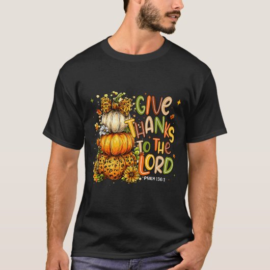 Give Thanks To The Lord Fall Christian Cross Coque Tシャツ (正面)