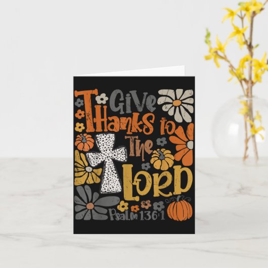 Give Thanks To The Lord Floral Boho Retro Thanksgi カード (黄色い花)