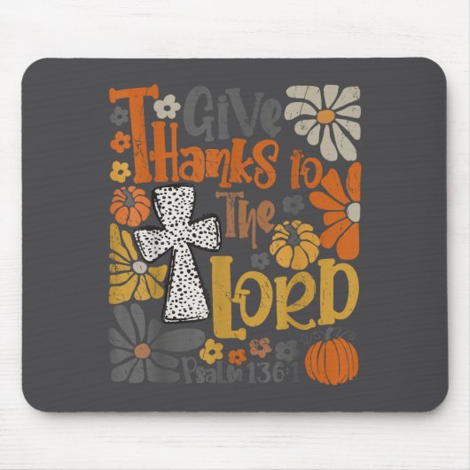 Give Thanks To The Lord Floral Boho Retro Thanksgi マウスパッド (正面)