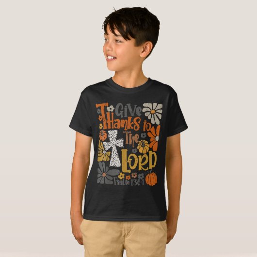 Give Thanks To The Lord Floral Boho Retro Thanksgi Tシャツ (正面フル)