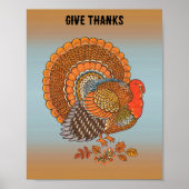 Give Thanks Turkey Autimn Colours Fanned Tail Blue ポスター (正面)