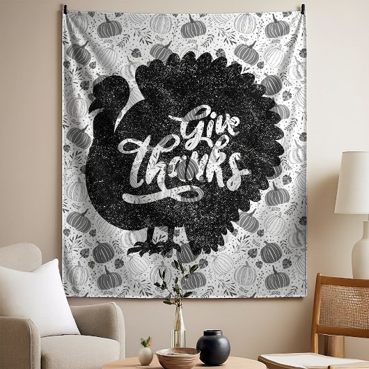 Give Thanks Turkey Thanksgiving Vintage タペストリー
