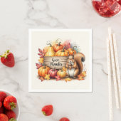 Give Thanks – Whimsical Squirrel & Pumpkin Harvest スタンダードカクテルナプキン (インサイチュ)