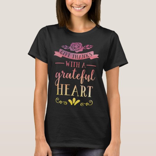 Give Thanks with a Grateful Heart Fall Autumn Than Tシャツ (正面)