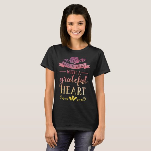 Give Thanks with a Grateful Heart Fall Autumn Than Tシャツ (正面フル)