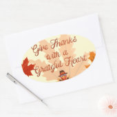 Give Thanks With a Grateful Heart Thanksgiving 楕円形シール (封筒)