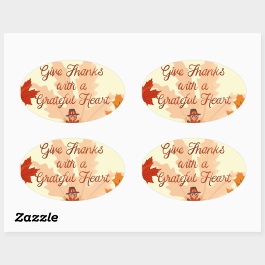 Give Thanks With a Grateful Heart Thanksgiving 楕円形シール (シート)