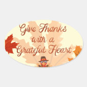 Give Thanks With a Grateful Heart Thanksgiving 楕円形シール (正面)