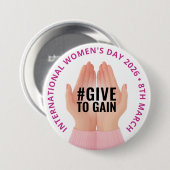 Give to Gain | 国際女性デー IWD 2026 缶バッジ (正面&裏面)