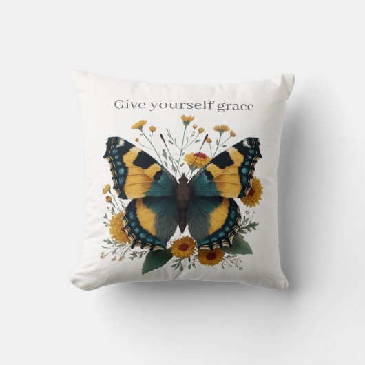 Give Yourself Grace Affirmation Throw Pillow クッション (正面)