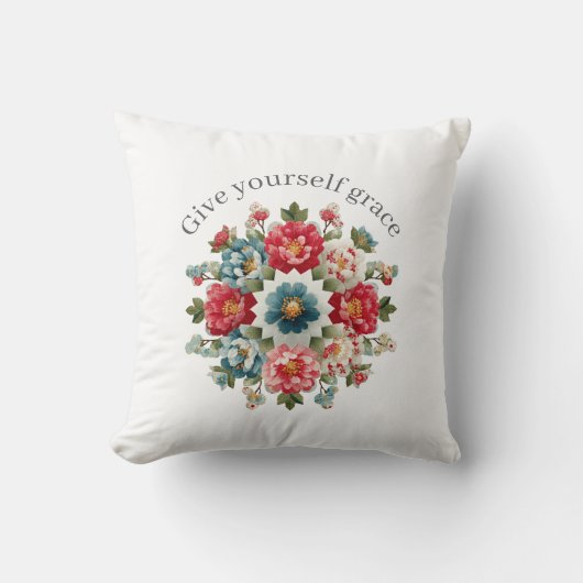 Give Yourself Grace Affirmation Throw Pillow クッション (正面)