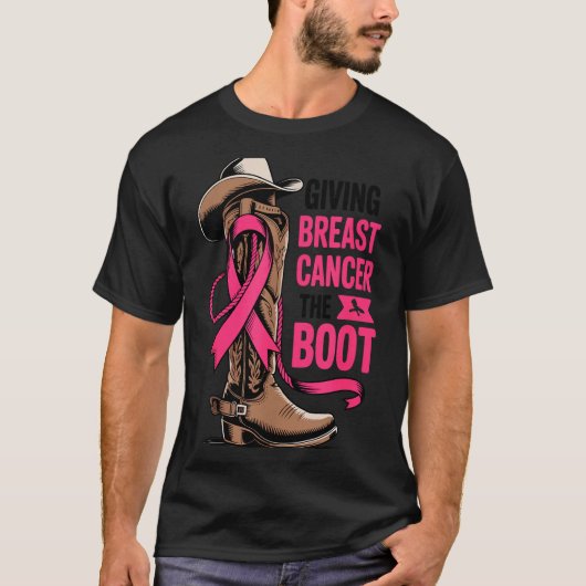 Giving Breast Cancer The Boot Cowboy Design Tシャツ (正面)