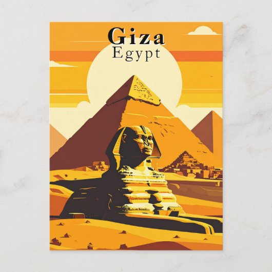 Giza Egypt Vintage Travel Sphinx and Pyramids ポストカード (正面)