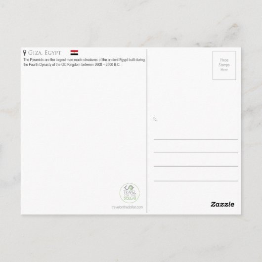 Giza Pyramids、エジプトのはがき ポストカード (裏面)