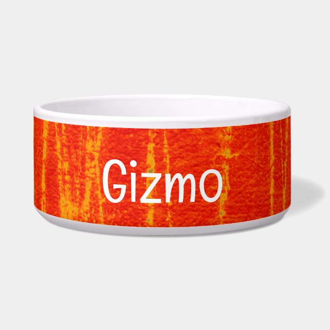GIZMOグランジ文字付き赤オレンジ色ペットボウル ボウル (正面)