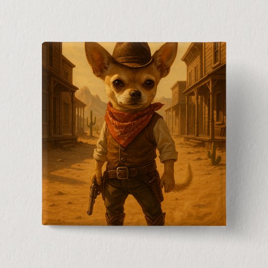 Gizmo the Cowboy – Chihuahua Western Duel 缶バッジ (正面)