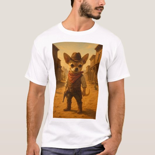 "Gizmo the Cowboy – Chihuahua Western Duel" Tシャツ (正面)