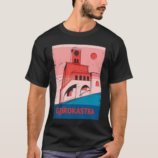 Gjirokastra Albania City Skyline Silhouette Outlin Tシャツ (正面)