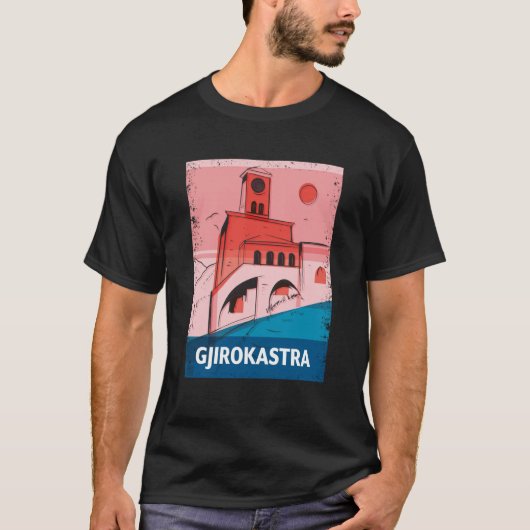Gjirokastra Albania City Skyline Silhouette Outlin Tシャツ (正面)